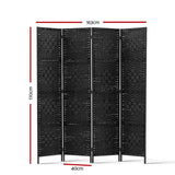 4 Panel Black Woven Room Divider Screen 132x179cm