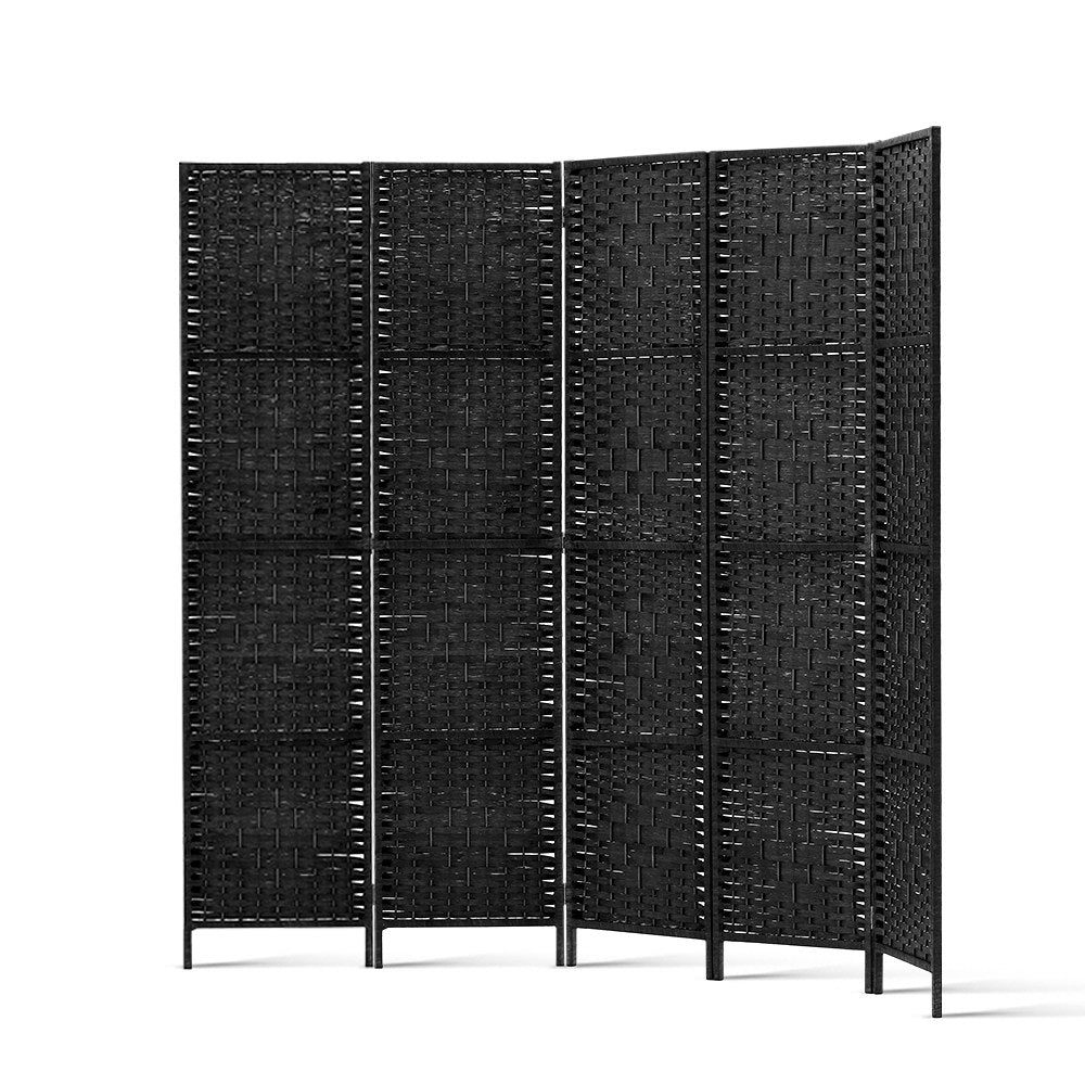 4 Panel Black Woven Room Divider Screen 132x179cm