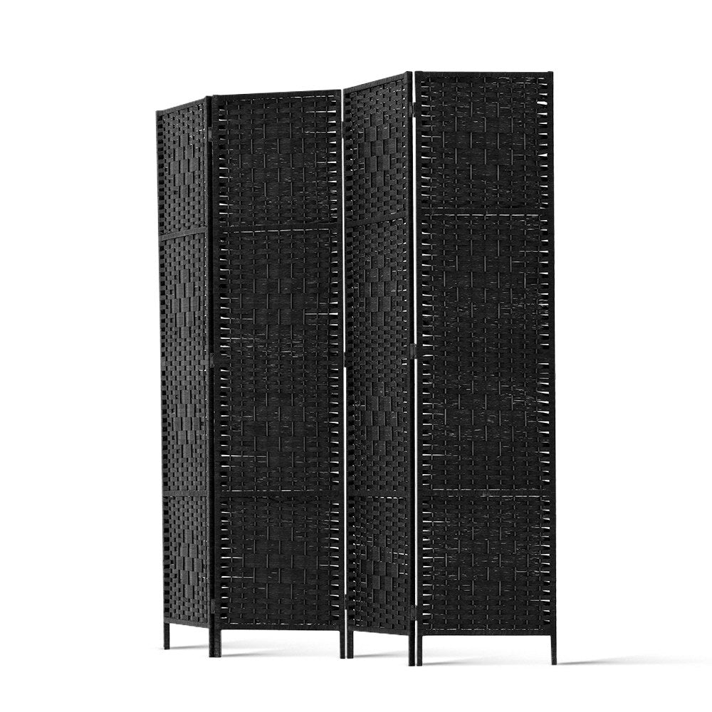 4 Panel Black Woven Room Divider Screen 132x179cm