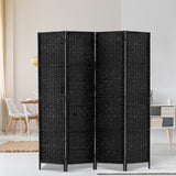 4 Panel Black Woven Room Divider Screen 132x179cm