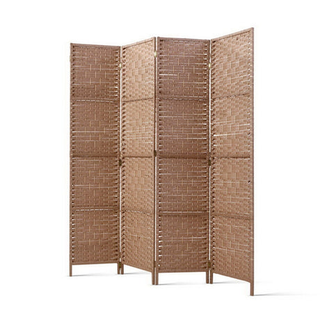 4 Panel Room Divider Screen 163x170cm Hand Woven Rattan