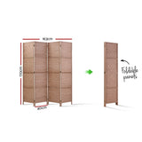 4 Panel Room Divider Screen 163x170cm Hand Woven Rattan