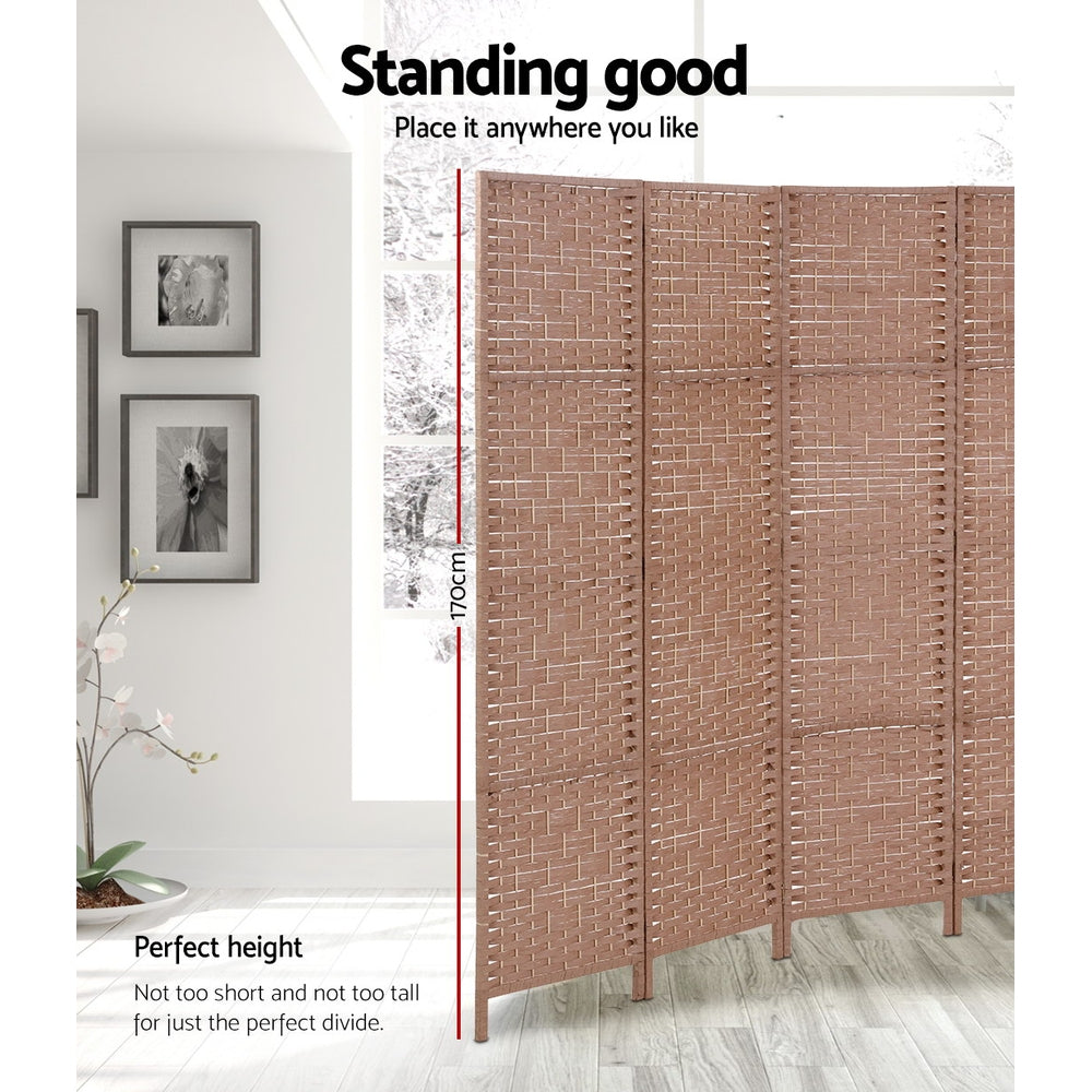 4 Panel Room Divider Screen 163x170cm Hand Woven Rattan