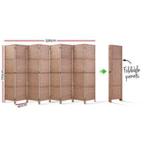 8 Panel Room Divider Screen Woven Brown