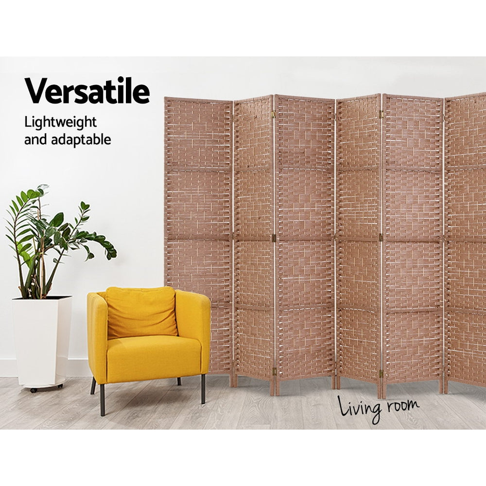 8 Panel Room Divider Screen Woven Brown