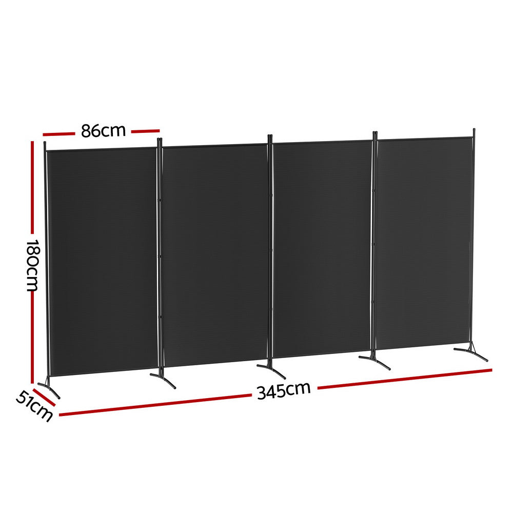 4 Panel Room Divider Screen Black