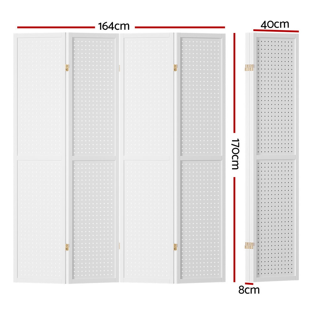 4 Panel Room Divider Screen Peg Board 164x170cm White