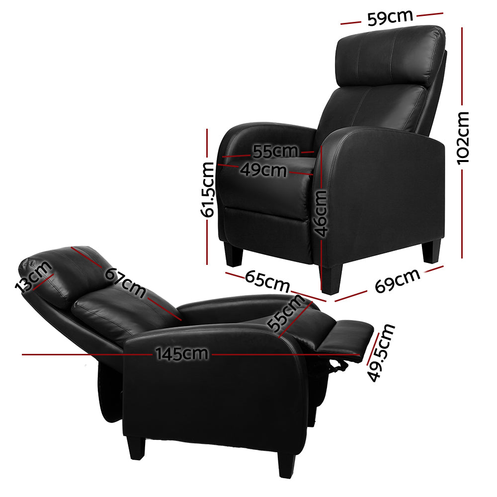 PU Leather Armchair Recliner - Black