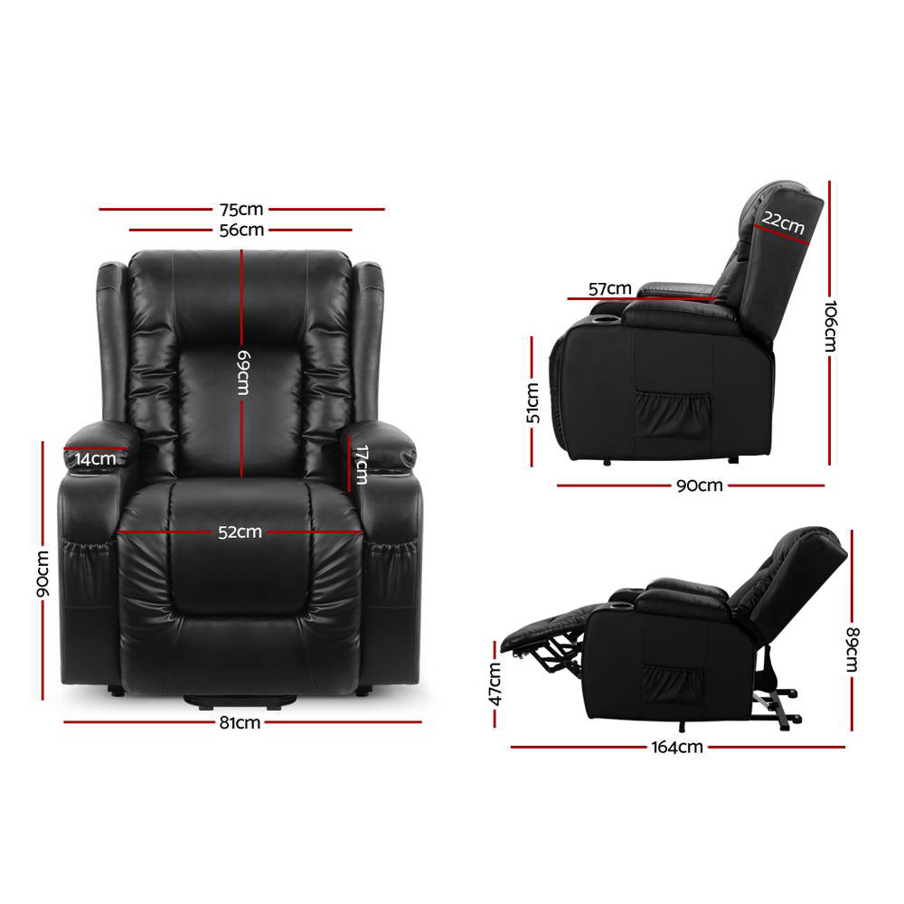 Recliner Chair Black 8-Point Heated Massage