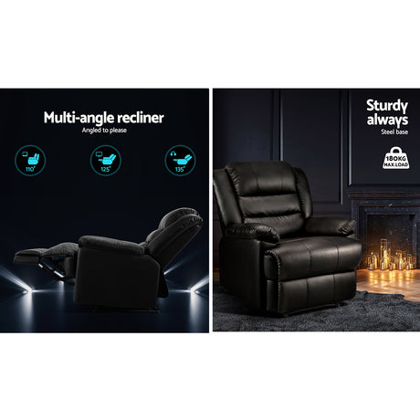 Recliner Armchair Black PU Leather
