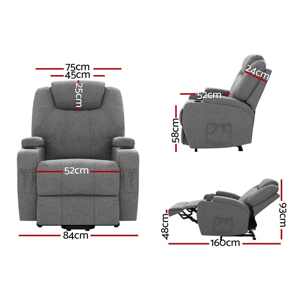 Recliner Massage Armchair Grey Fabric