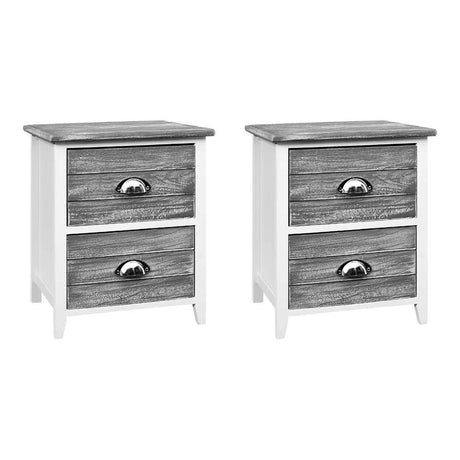 2 x Sage Bedside Tables With 2 Drawers