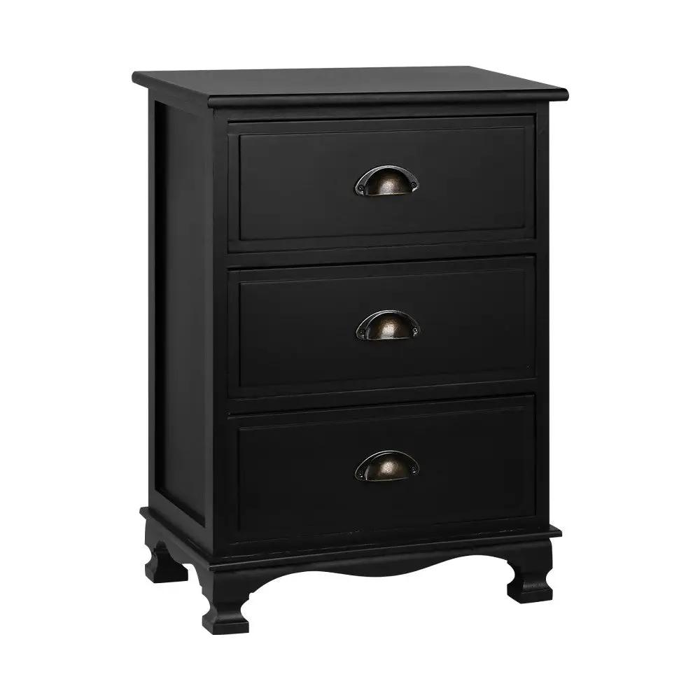 Black Bedside Table 3 Drawers