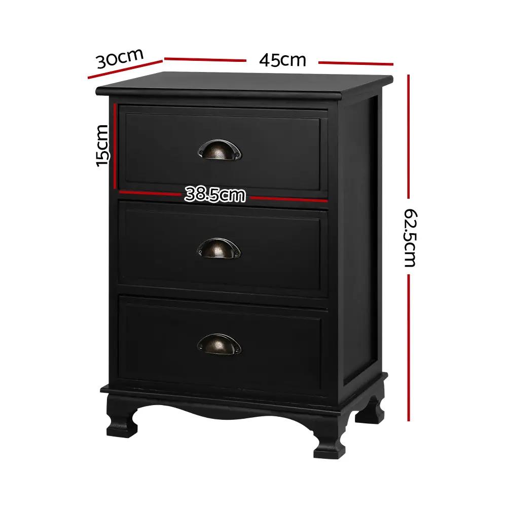 Black Bedside Table 3 Drawers