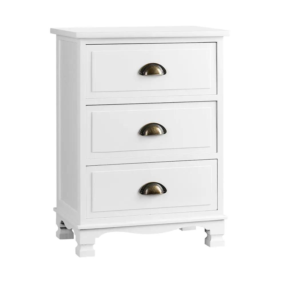 White Bedside Table 3 Drawers