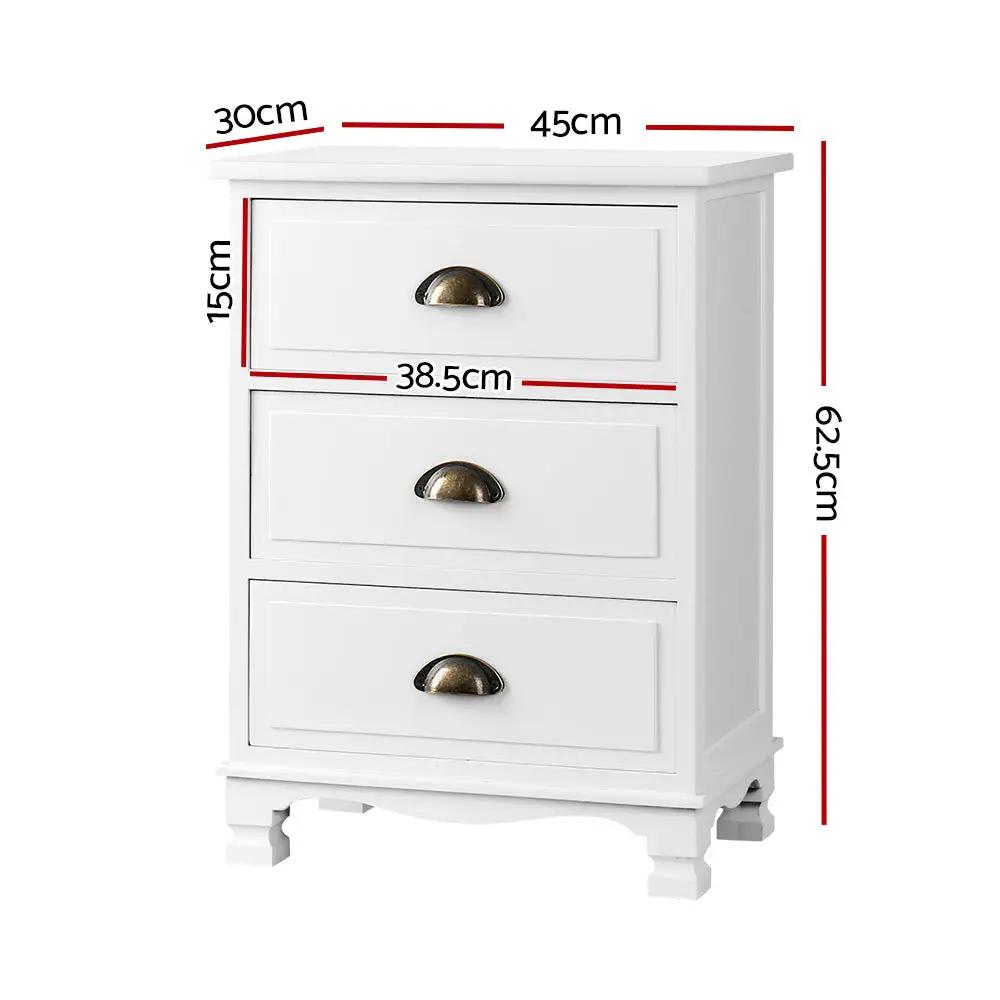 White Bedside Table 3 Drawers