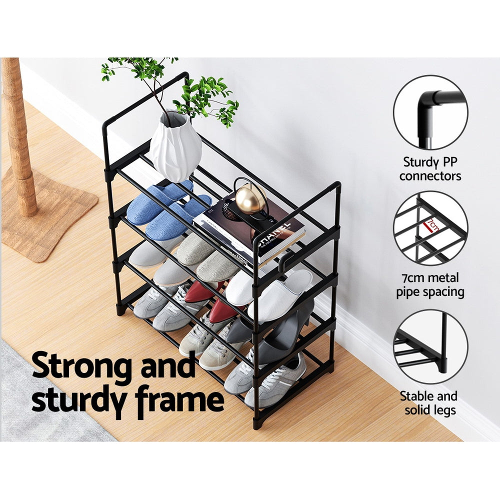 Shoe Rack Stackable 4 Tiers 80cm Shoes Shelves Storage Stand Black