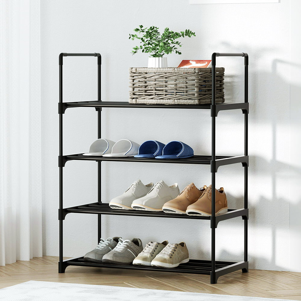 Shoe Rack Stackable 4 Tiers 80cm Shoes Shelves Storage Stand Black