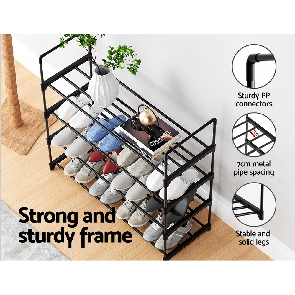 Shoe Rack Stackable 4 Tiers 80cm Shoes Shelves Storage Stand Black