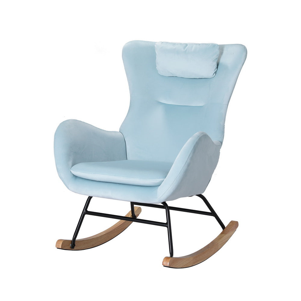 Blue Wing Backed Rocking Chair