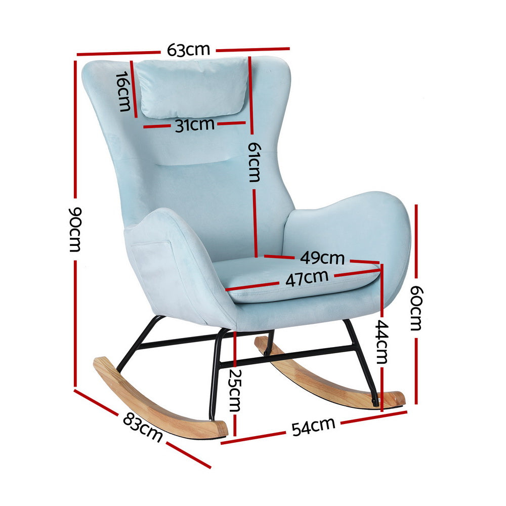 Blue Wing Backed Rocking Chair