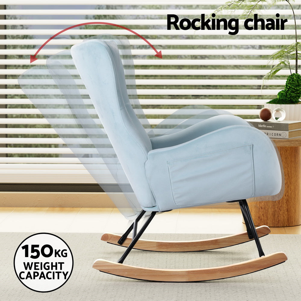 Blue Wing Backed Rocking Chair