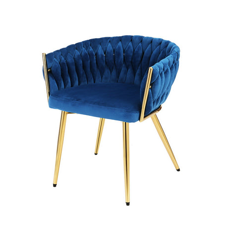 Dining Chair Blue Plush Velvet & Gold