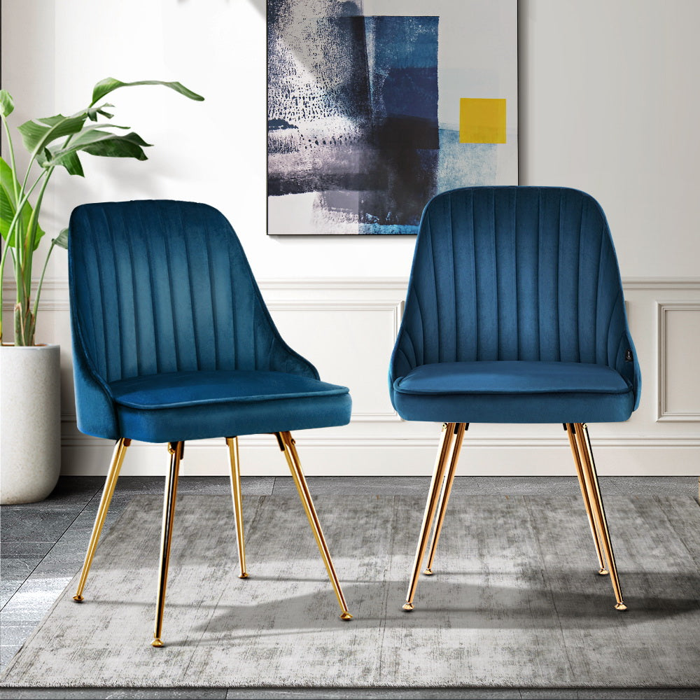 Golden & Blue Dining Chairs Set 2