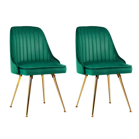 Green & Gold Velvet Dining Chairs Set 2