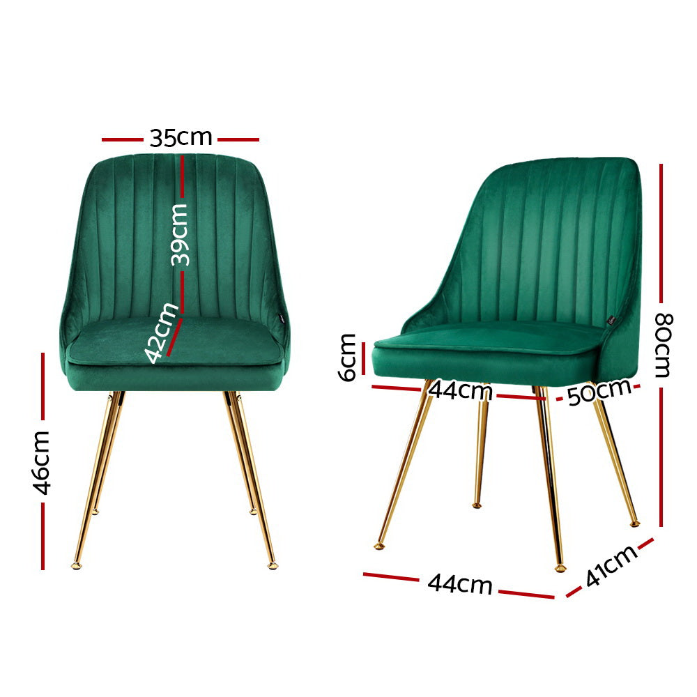 Green & Gold Velvet Dining Chairs Set 2