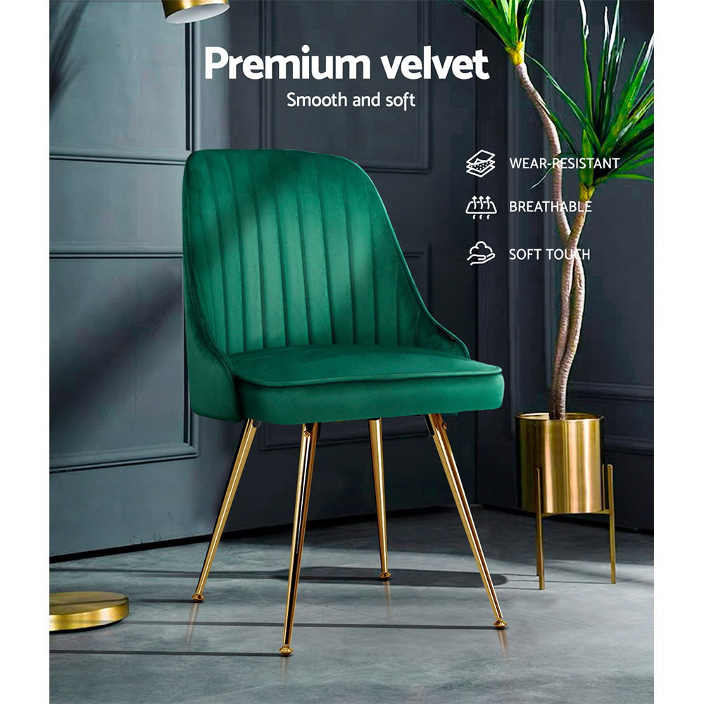 Green & Gold Velvet Dining Chairs Set 2