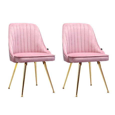 Velvet Pink Dining Chairs Set of 2 with Gold Legs
