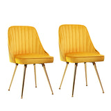 Yellow Velvet Dining Chairs x2 with Metal Legs