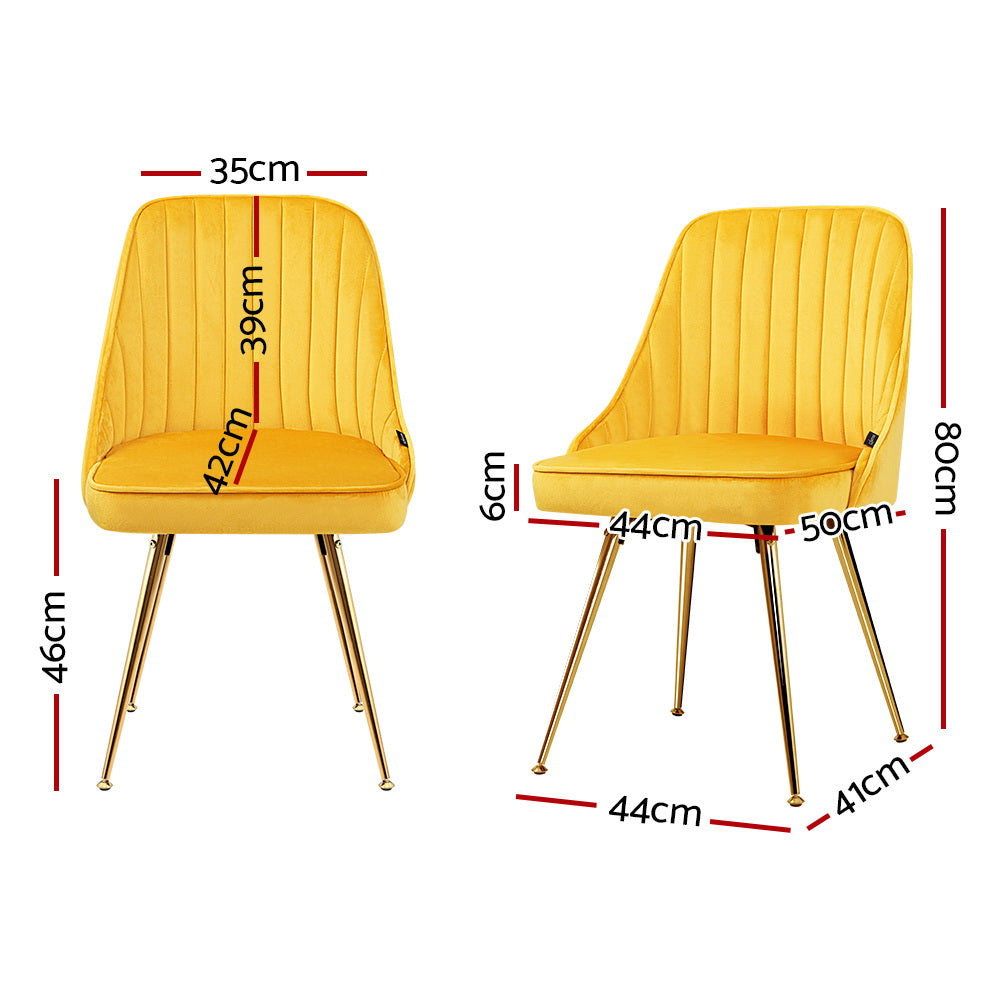 Yellow Velvet Dining Chairs x2 with Metal Legs