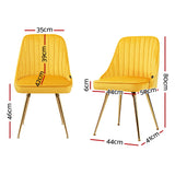 Yellow Velvet Dining Chairs x2 with Metal Legs