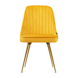 Yellow Velvet Dining Chairs x2 with Metal Legs