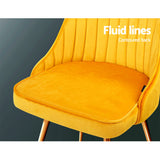 Yellow Velvet Dining Chairs x2 with Metal Legs