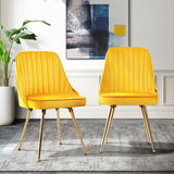 Yellow Velvet Dining Chairs x2 with Metal Legs