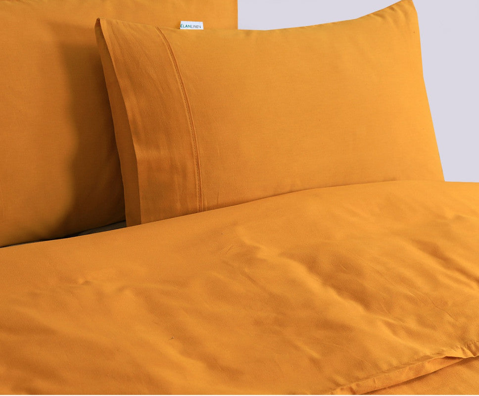 Elan Linen 100% Egyptian Cotton Vintage Washed 500TC Mustard Double Quilt Cover Set