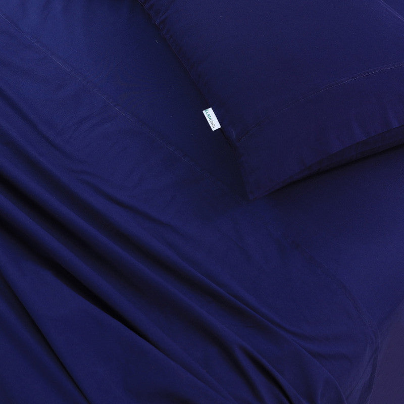 Elan Linen 100% Egyptian Cotton Vintage Washed 500TC Navy Blue Double Bed Sheets Set