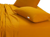 Elan Linen 100% Egyptian Cotton Vintage Washed 500TC Mustard 50 cm Deep Mega Queen Bed Sheets Set