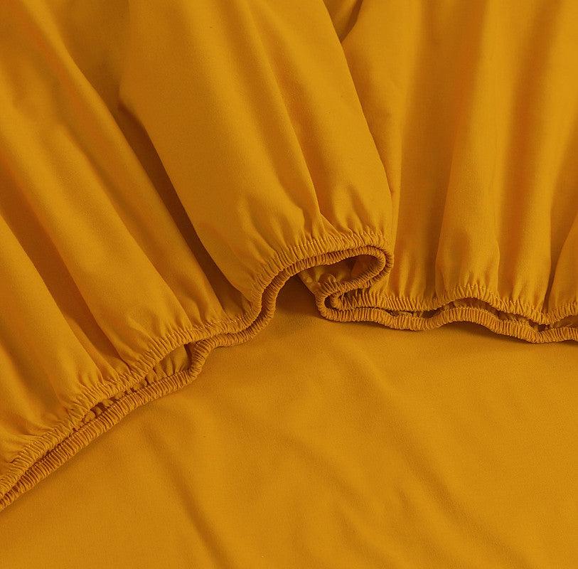 Elan Linen 100% Egyptian Cotton Vintage Washed 500TC Mustard 50 cm Deep Mega Queen Bed Sheets Set