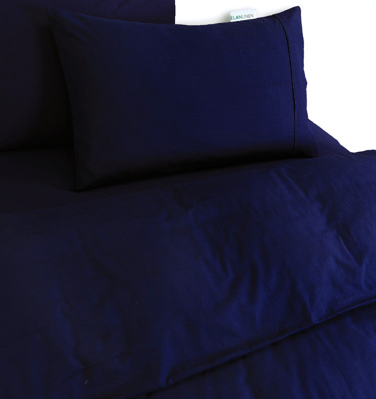 Elan Linen 100% Egyptian Cotton Vintage Washed 500TC Navy Blue Queen Quilt Cover Set