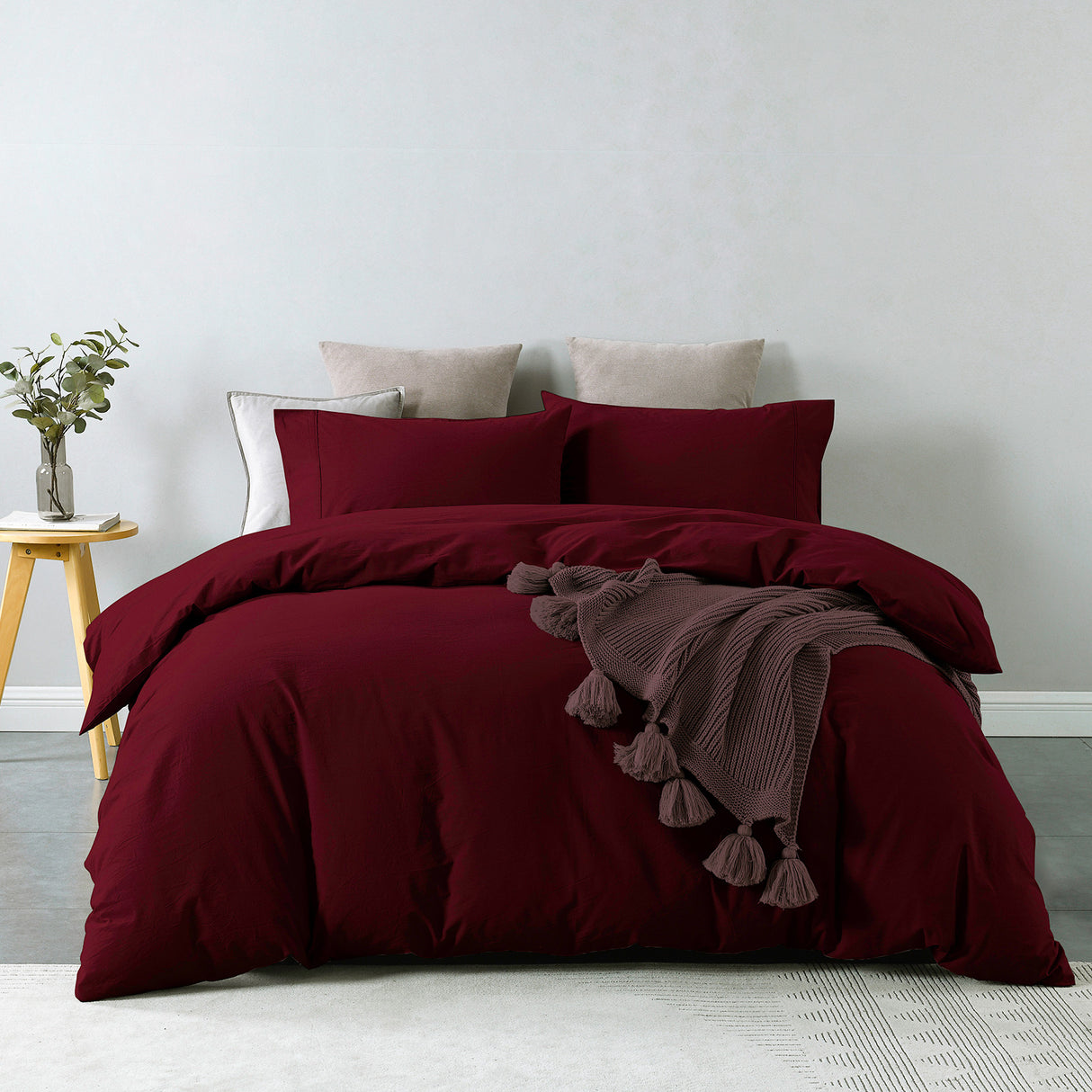 Royal Comfort Vintage Washed 100% Cotton Quilt Cover Set Bedding Ultra Soft - Single - Mulled Wine