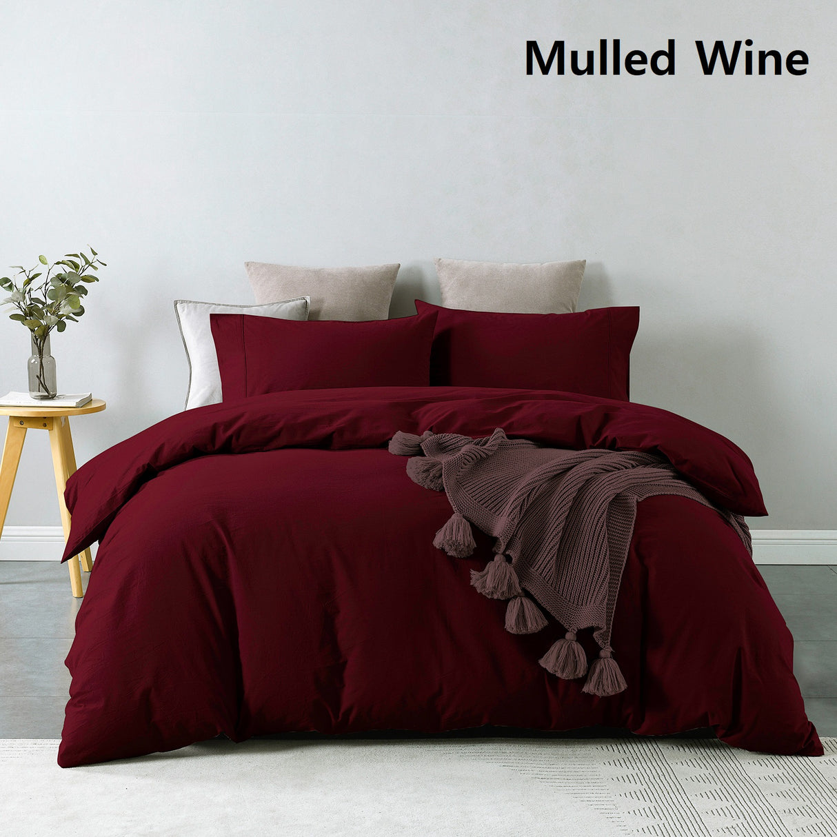 Royal Comfort Vintage Washed 100% Cotton Quilt Cover Set Bedding Ultra Soft - Single - Mulled Wine