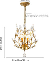 Crystal Chandelier Vintage, 3 Lights, Gold