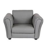 Ember Kids Grey Couch Sofa Chair w/ Footstool in PU Leather