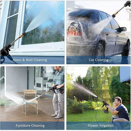 Electric Car Pressure Washer Cordless Spray Gun W/ 2 Battery Water Cleaner Tool