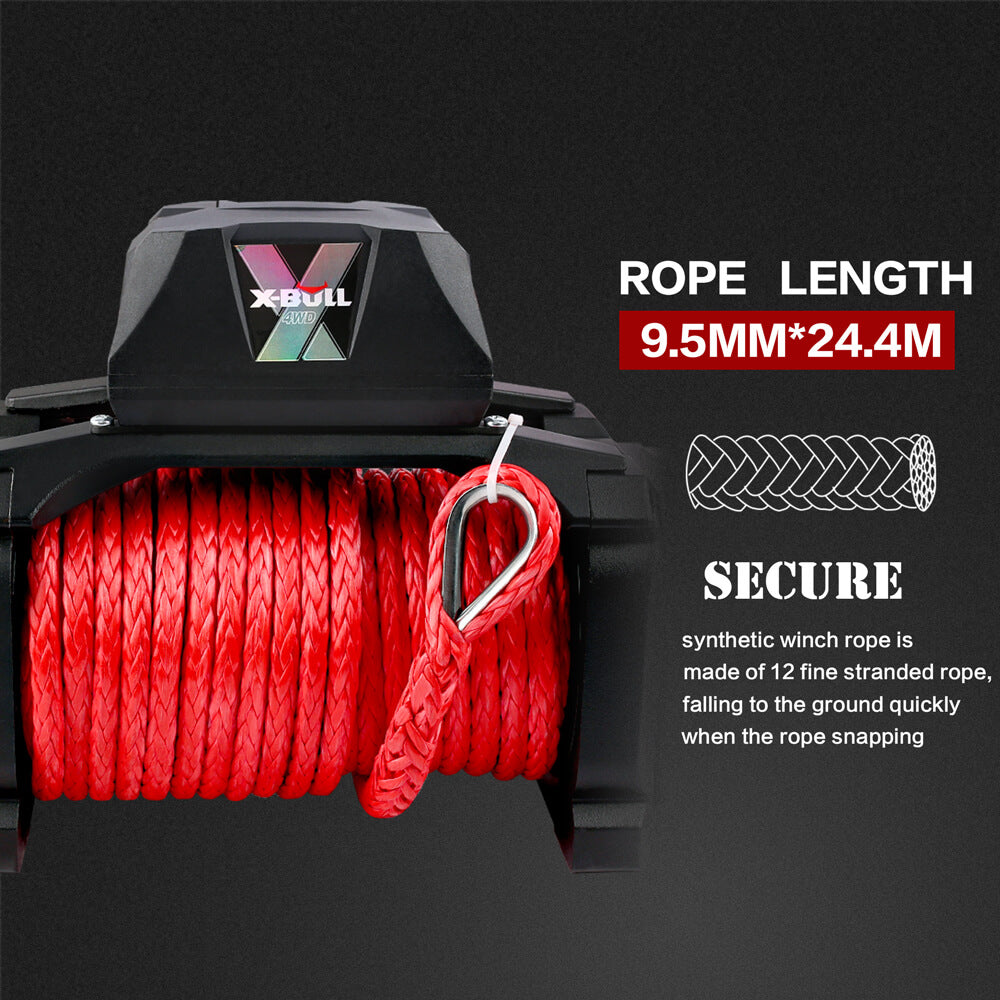 X-BULL 12V Electric Winch 14500LBS synthetic rope with Recovery Tracks Gen2.0 Black