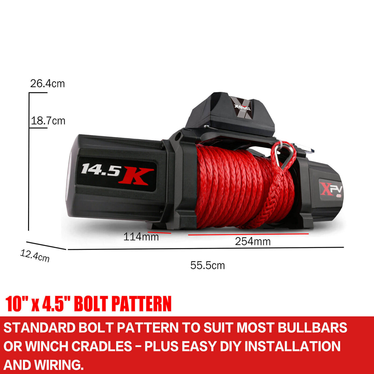 X-BULL 12V Electric Winch 14500LBS synthetic rope with winch cover